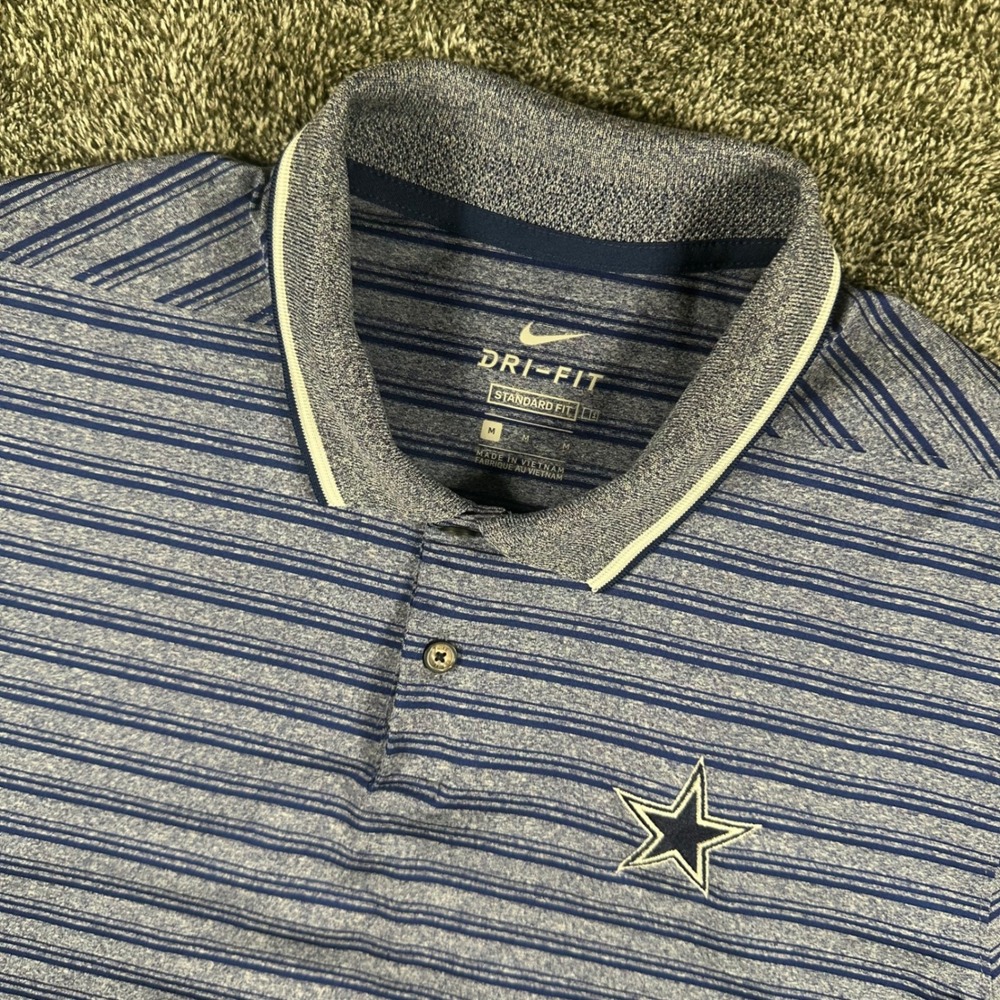 Dallas Cowboys Nike Polo Mens M Standard Fit Blue Striped NFL Football Dri-FIT